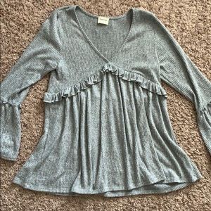 Grey Ruffled Long Sleeve Thermal - Dottie Couture